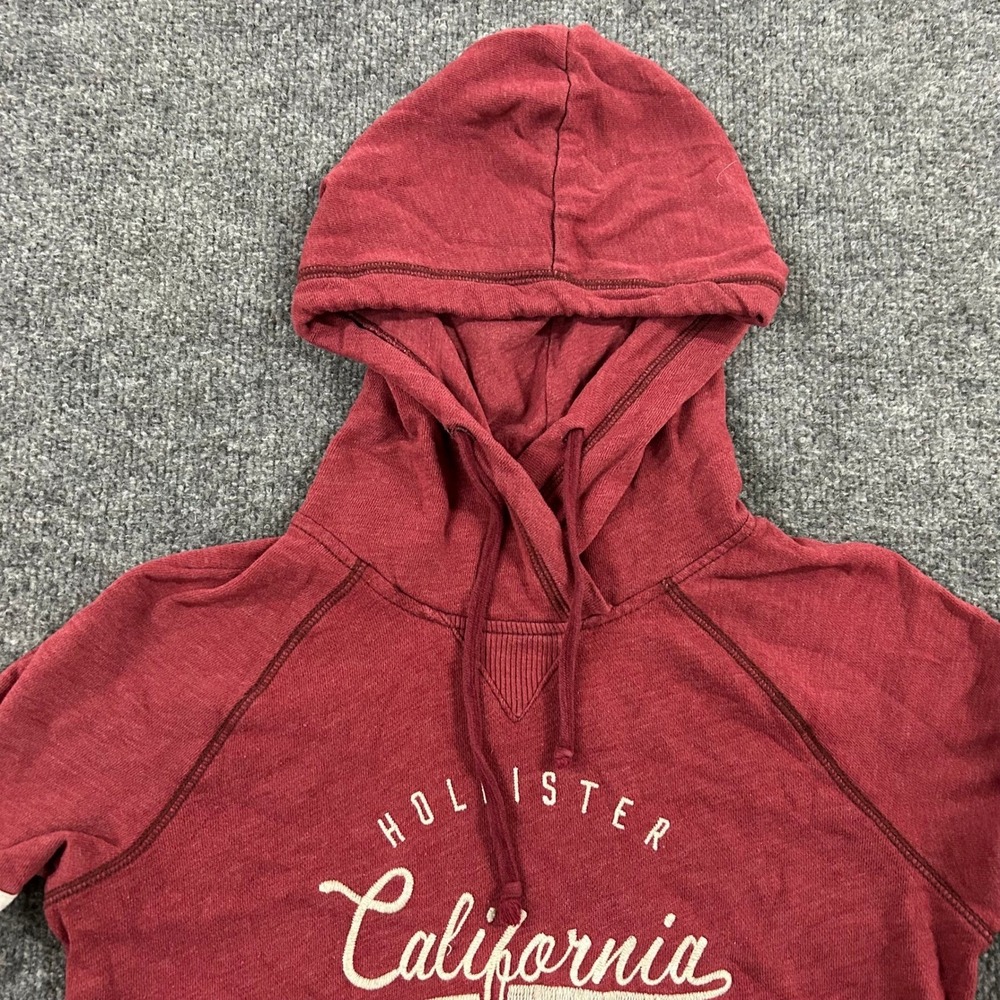 Hollister Hoodie Womens XS Burgundy Red California Graphic Stripe Raglan Slim